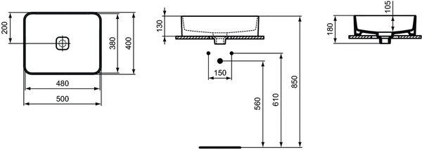 Ideal Standard Strada II umyvadlo 50x40 cm obdélníkový na pult bílá lesk T296701