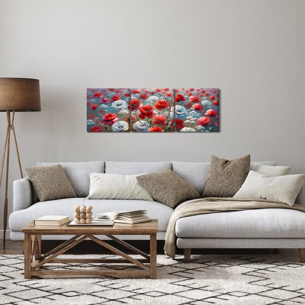 Obraz - Pole vlčích máků (s hodinami) (90x30 cm)