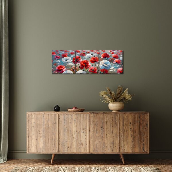Obraz - Pole vlčích máků (s hodinami) (90x30 cm)