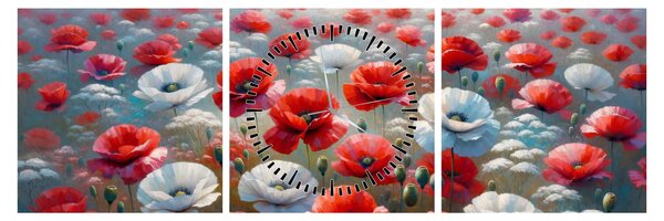 Obraz - Pole vlčích máků (s hodinami) (90x30 cm)
