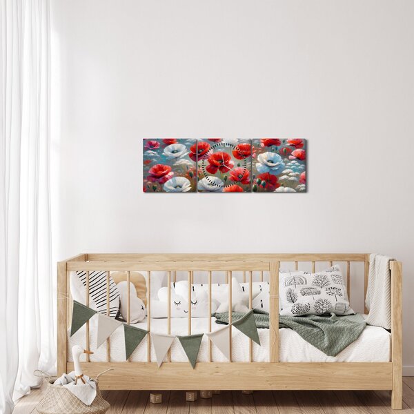 Obraz - Pole vlčích máků (s hodinami) (90x30 cm)