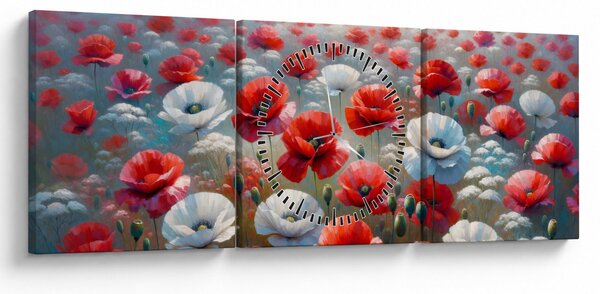 Obraz - Pole vlčích máků (s hodinami) (90x30 cm)