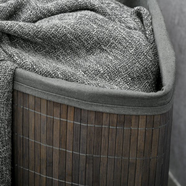 HOMCOM Bamboo Koš na Prádlo s Víkem 55L, Sběrač Prádla s Rukojeťmi, Odnímatelný Prádlo Vak, Rohový Koš na Prádlo pro Koupelnu, Ložnici, Šedý | Aosom