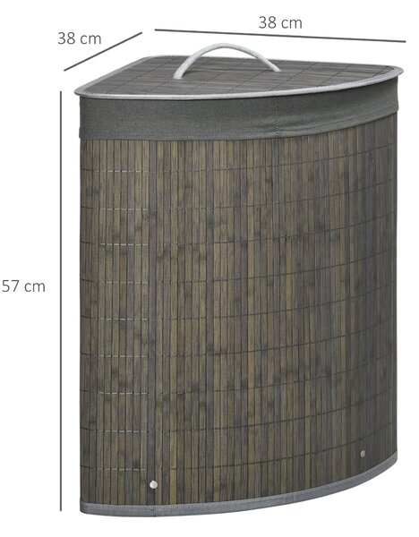 HOMCOM Bamboo Koš na Prádlo s Víkem 55L, Sběrač Prádla s Rukojeťmi, Odnímatelný Prádlo Vak, Rohový Koš na Prádlo pro Koupelnu, Ložnici, Šedý | Aosom