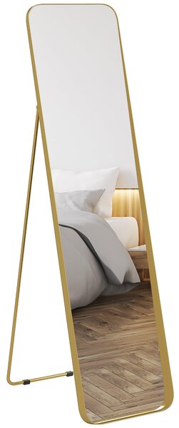 HOMCOM Zrcadlo na celé tělo 160 x 40 cm Slimming stojací zrcadlo s kovovým rámem a nerozbitným sklem, zrcadlo do obývacího pokoje, ložnice, chodby, Zl