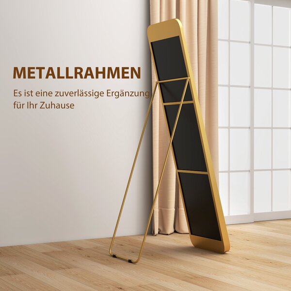 HOMCOM Zrcadlo na celé tělo 160 x 40 cm Slimming stojací zrcadlo s kovovým rámem a nerozbitným sklem, zrcadlo do obývacího pokoje, ložnice, chodby, Zl