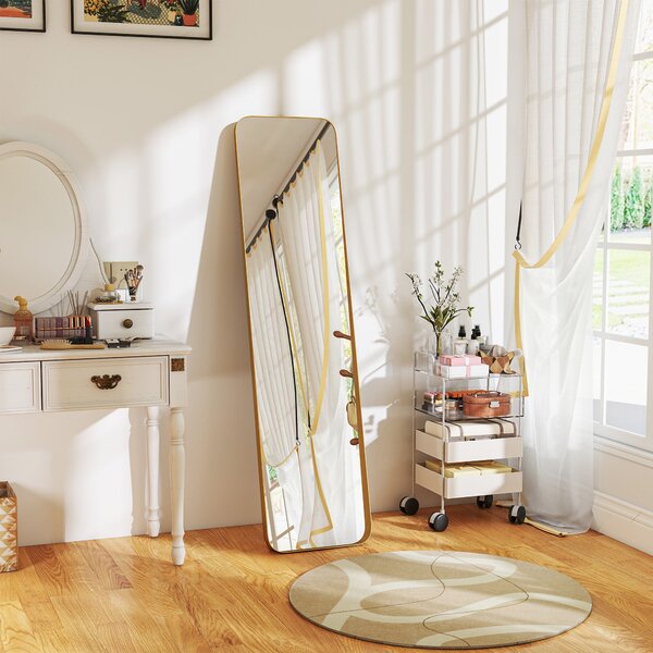 HOMCOM Zrcadlo na celé tělo 160 x 40 cm Slimming stojací zrcadlo s kovovým rámem a nerozbitným sklem, zrcadlo do obývacího pokoje, ložnice, chodby, Zl