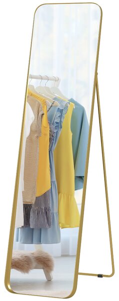HOMCOM Zrcadlo na celé tělo 160 x 40 cm Slimming stojací zrcadlo s kovovým rámem a nerozbitným sklem, zrcadlo do obývacího pokoje, ložnice, chodby, Zl
