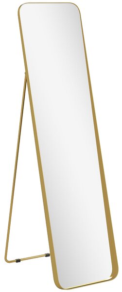 HOMCOM Zrcadlo na celé tělo 160 x 40 cm Slimming stojací zrcadlo s kovovým rámem a nerozbitným sklem, zrcadlo do obývacího pokoje, ložnice, chodby, Zl