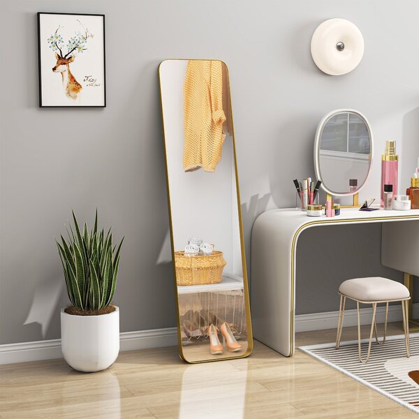HOMCOM Zrcadlo na celé tělo 160 x 40 cm Slimming stojací zrcadlo s kovovým rámem a nerozbitným sklem, zrcadlo do obývacího pokoje, ložnice, chodby, Zl