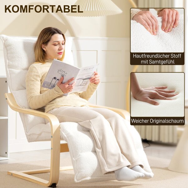 HOMCOM Relaxační Křeslo, Polstrované Lounge Křeslo s Nastavitelným Opěrkou Nohou, Sherpa Fleece pro Obývací Pokoj, Houpací Křeslo s Opěrkami, Čtecí Kř