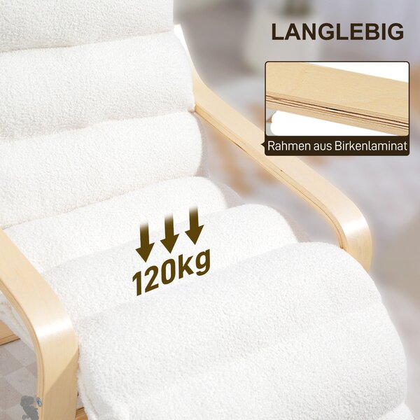 HOMCOM Relaxační Křeslo, Polstrované Lounge Křeslo s Nastavitelným Opěrkou Nohou, Sherpa Fleece pro Obývací Pokoj, Houpací Křeslo s Opěrkami, Čtecí Kř