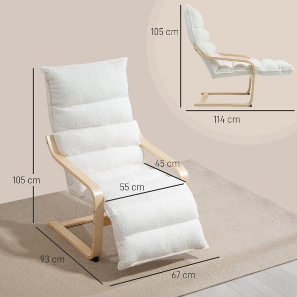 HOMCOM Relaxační Křeslo, Polstrované Lounge Křeslo s Nastavitelným Opěrkou Nohou, Sherpa Fleece pro Obývací Pokoj, Houpací Křeslo s Opěrkami, Čtecí Kř