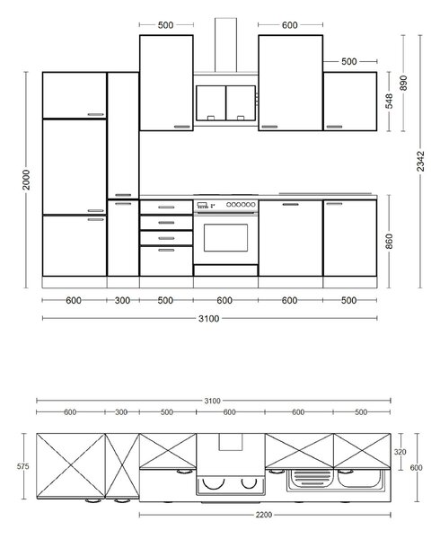 KUCHYŇSKÁ LINKA VALERO 310 310 cm FlexWell - Online Only kuchyňské linky, Online Only