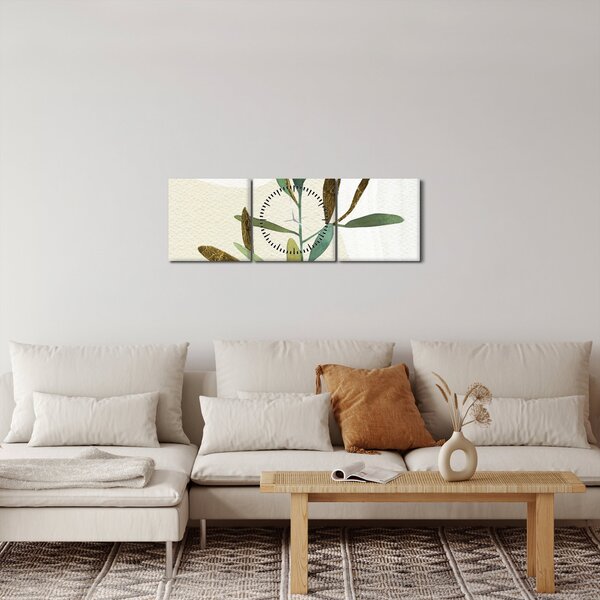 Obraz - Akvarelová větvička N⁰2 (s hodinami) (90x30 cm)