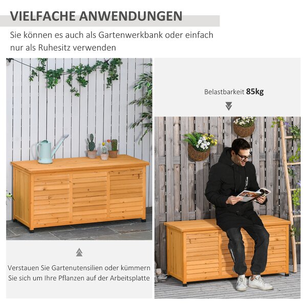 Outsunny Zahradní Box, Box na Polštáře, Úložný Box, Zahradní Truhla, Voděodolný, Pevné Dřevo, 127 x 56 x 60 cm Žlutá | Aosom