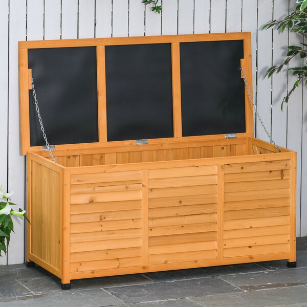 Outsunny Zahradní Box, Box na Polštáře, Úložný Box, Zahradní Truhla, Voděodolný, Pevné Dřevo, 127 x 56 x 60 cm Žlutá | Aosom