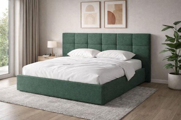 Micadoni Zelená bouclé dvoulůžková postel Eric 180 x 200 cm s úložným prostorem