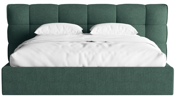 Micadoni Zelená bouclé dvoulůžková postel Eric 180 x 200 cm s úložným prostorem