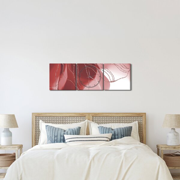 Obraz - Červená abstraktní květina N⁰1 (s hodinami) (90x30 cm)
