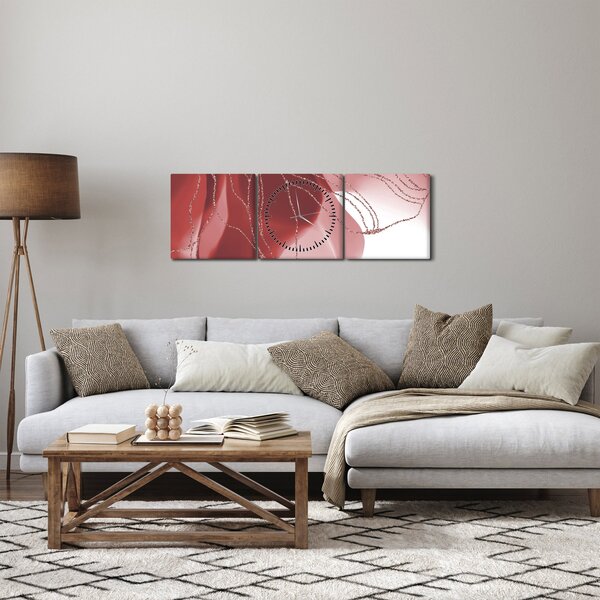 Obraz - Červená abstraktní květina N⁰1 (s hodinami) (90x30 cm)