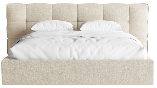Micadoni Světle béžová bouclé dvoulůžková postel Eric 180 x 200 cm s úložným prostorem