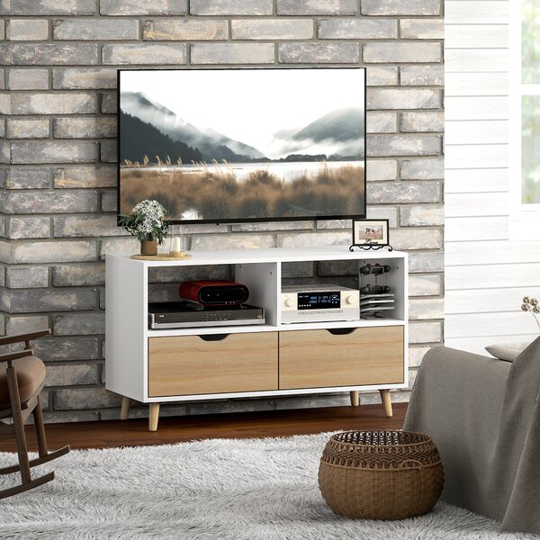 HOMCOM TV skříňka s 2 policemi a zásuvkou, 99 cm dlouhý TV stolek pro televizi, TV jednotka do obývacího pokoje, Bílá, 99 x 39 x 58,3 cm | Aosom