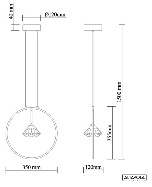 Altavola Design Tiffany závěsné svítidlo 1x3 W černá-průhledná-zlatá LA059/P_black