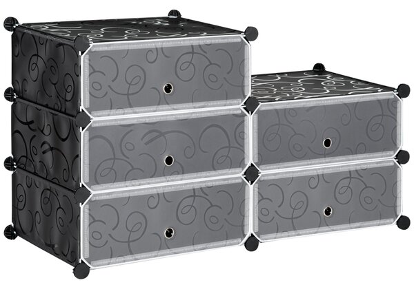 HOMCOM Plastový regál na obuv pro 6 párů bot, botník do předsíně, DIY modulární regál pro uložení bot, černý 49 x 36,5 x 108 cm | Aosom