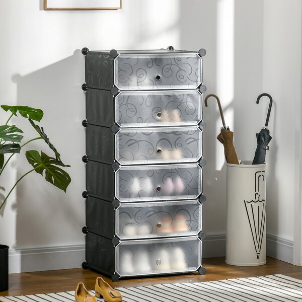 HOMCOM Plastový regál na obuv pro 6 párů bot, botník do předsíně, DIY modulární regál pro uložení bot, černý 49 x 36,5 x 108 cm | Aosom