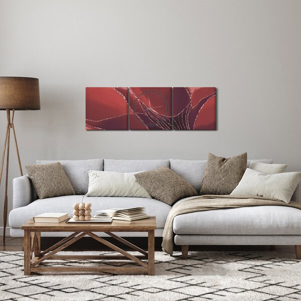 Obraz - Červená abstraktní květina N⁰2 (s hodinami) (90x30 cm)