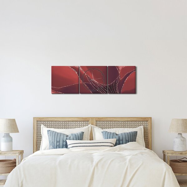 Obraz - Červená abstraktní květina N⁰2 (s hodinami) (90x30 cm)