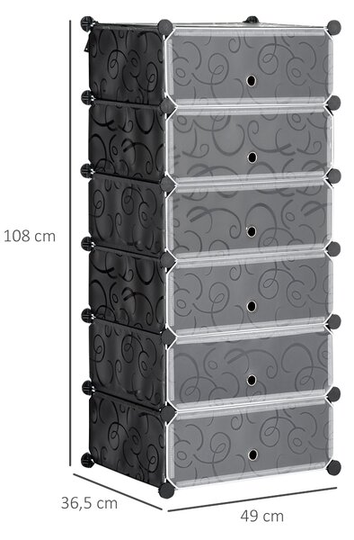 HOMCOM Plastový regál na obuv pro 6 párů bot, botník do předsíně, DIY modulární regál pro uložení bot, černý 49 x 36,5 x 108 cm | Aosom