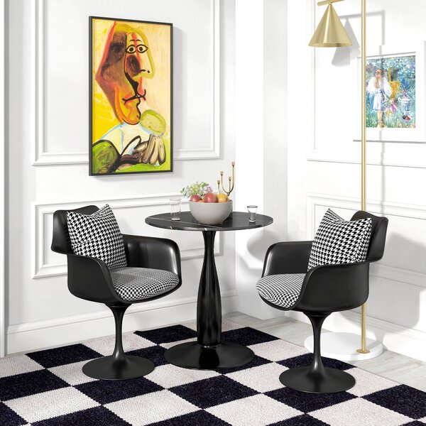 HOMCOM Jídelní Stůl, Kulatý Kuchyňský Stůl, Moderní Jídelní Stůl s Ocelovým Rámem, Barový Stolek pro 2 Osoby, Ø70 x 74 cm, Černý | Aosom