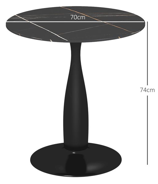 HOMCOM Jídelní Stůl, Kulatý Kuchyňský Stůl, Moderní Jídelní Stůl s Ocelovým Rámem, Barový Stolek pro 2 Osoby, Ø70 x 74 cm, Černý | Aosom