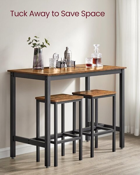 Barový stůl se 2 barovými židlemi, kuchyňský barový pult set 120 x 60 x 90 cm