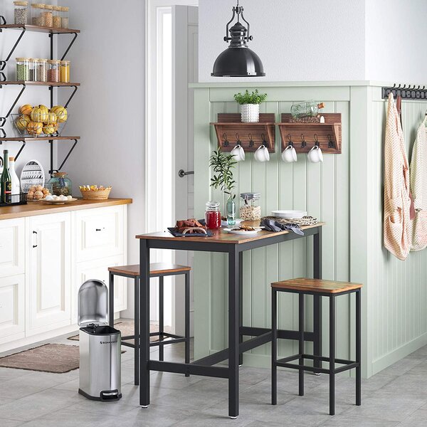 Barový stůl se 2 barovými židlemi, kuchyňský barový pult set 120 x 60 x 90 cm