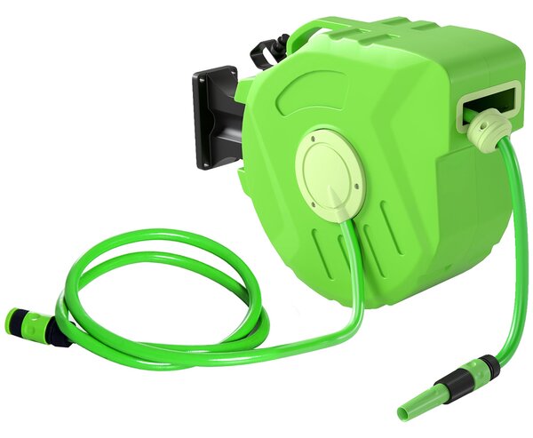 Outsunny Automatický Navíječ Hadice 15+1,5m – Zelená, 180° Otočný Hadicový Navíječ do Zahrady | Aosom
