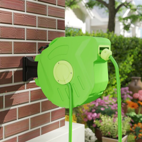 Outsunny Automatický Navíječ Hadice 15+1,5m – Zelená, 180° Otočný Hadicový Navíječ do Zahrady | Aosom
