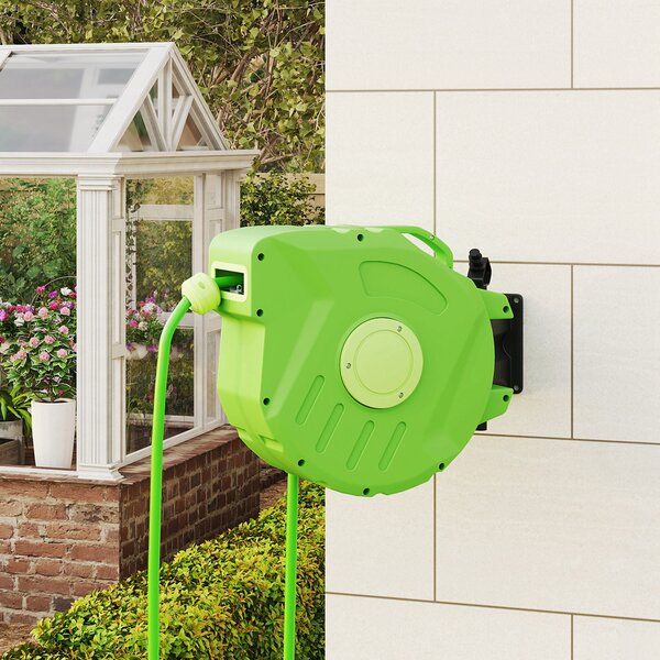 Outsunny Automatický Navíječ Hadice 15+1,5m – Zelená, 180° Otočný Hadicový Navíječ do Zahrady | Aosom