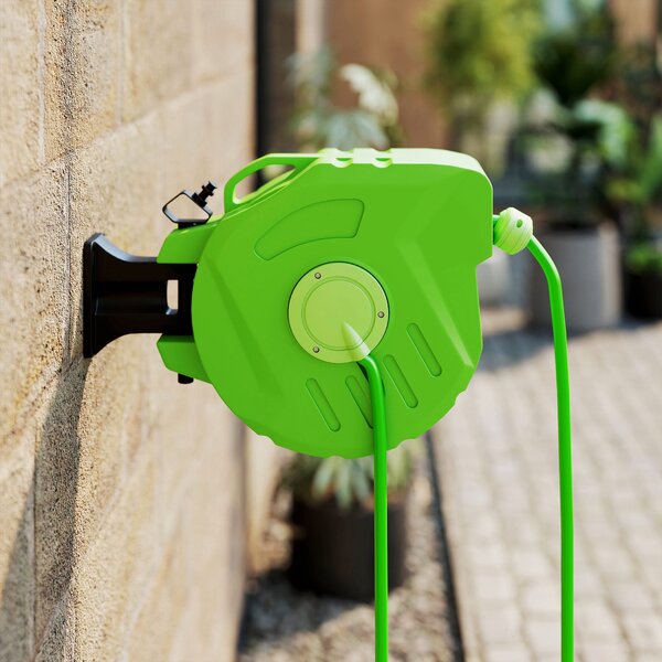 Outsunny Automatický Navíječ Hadice 15+1,5m – Zelená, 180° Otočný Hadicový Navíječ do Zahrady | Aosom