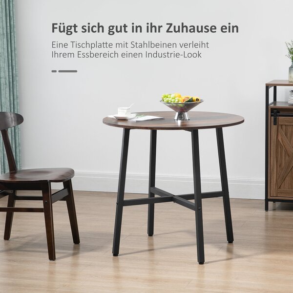 Jídelní stůl HOMCOM pro 4 osoby, moderní design do jídelny a kuchyně, ocel, hnědý, 80 x 80 x 76 cm | Aosom