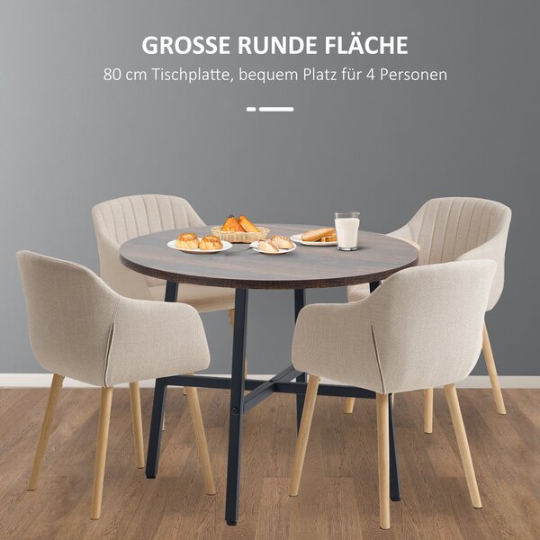Jídelní stůl HOMCOM pro 4 osoby, moderní design do jídelny a kuchyně, ocel, hnědý, 80 x 80 x 76 cm | Aosom