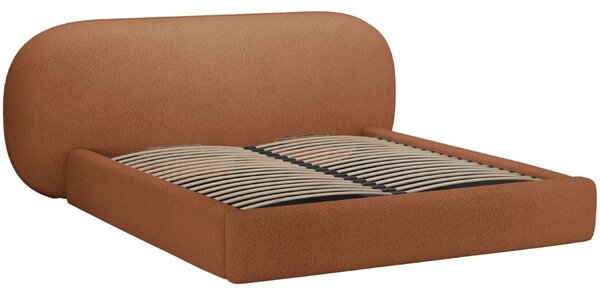 Micadoni Terakotově oranžová bouclé dvoulůžková postel Ovalo 160 x 200 cm s úložným prostorem