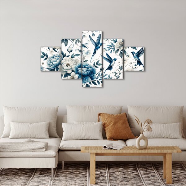 Obraz - Kolibříci s květy (125x70 cm)