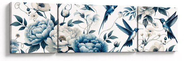 Obraz - Kolibříci s květy (170x50 cm)