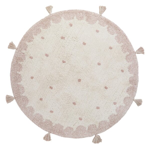 Růžovo-krémový ručně vyrobený bavlněný koberec Nattiot Mallen, ø 110 cm
