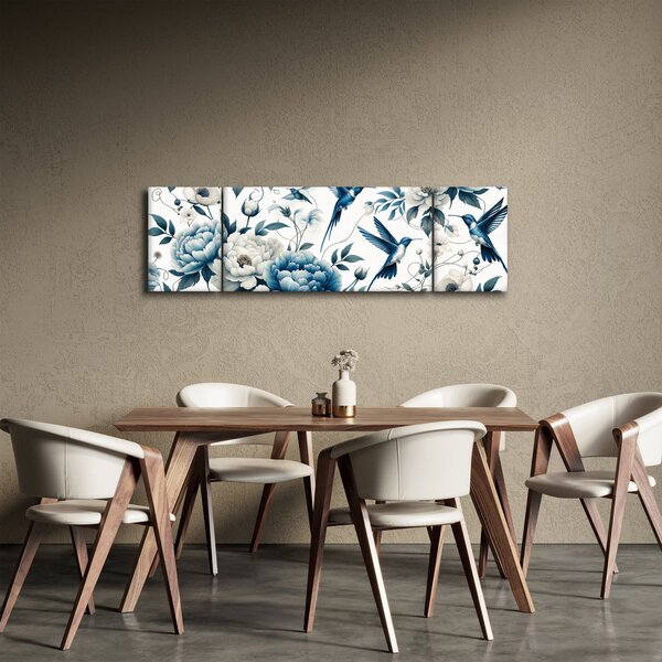 Obraz - Kolibříci s květy (170x50 cm)