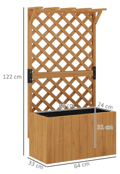 Vyvýšený záhon s treláží Outsunny, dřevěný květináč s treláží, 64 x 33 x 122 cm pro zahradu, balkon a terasu, květináč pro popínavé rostliny a košíkov