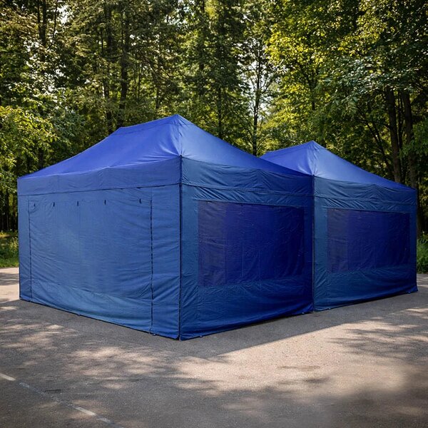 2x Nůžkový párty stan 4,5x3m - Balíček 2 (Zvýhodněná nabídka 2x stanů 4,5x3m včetně sady pro jednoduché propojení do jednoho celku a kotvících sad)